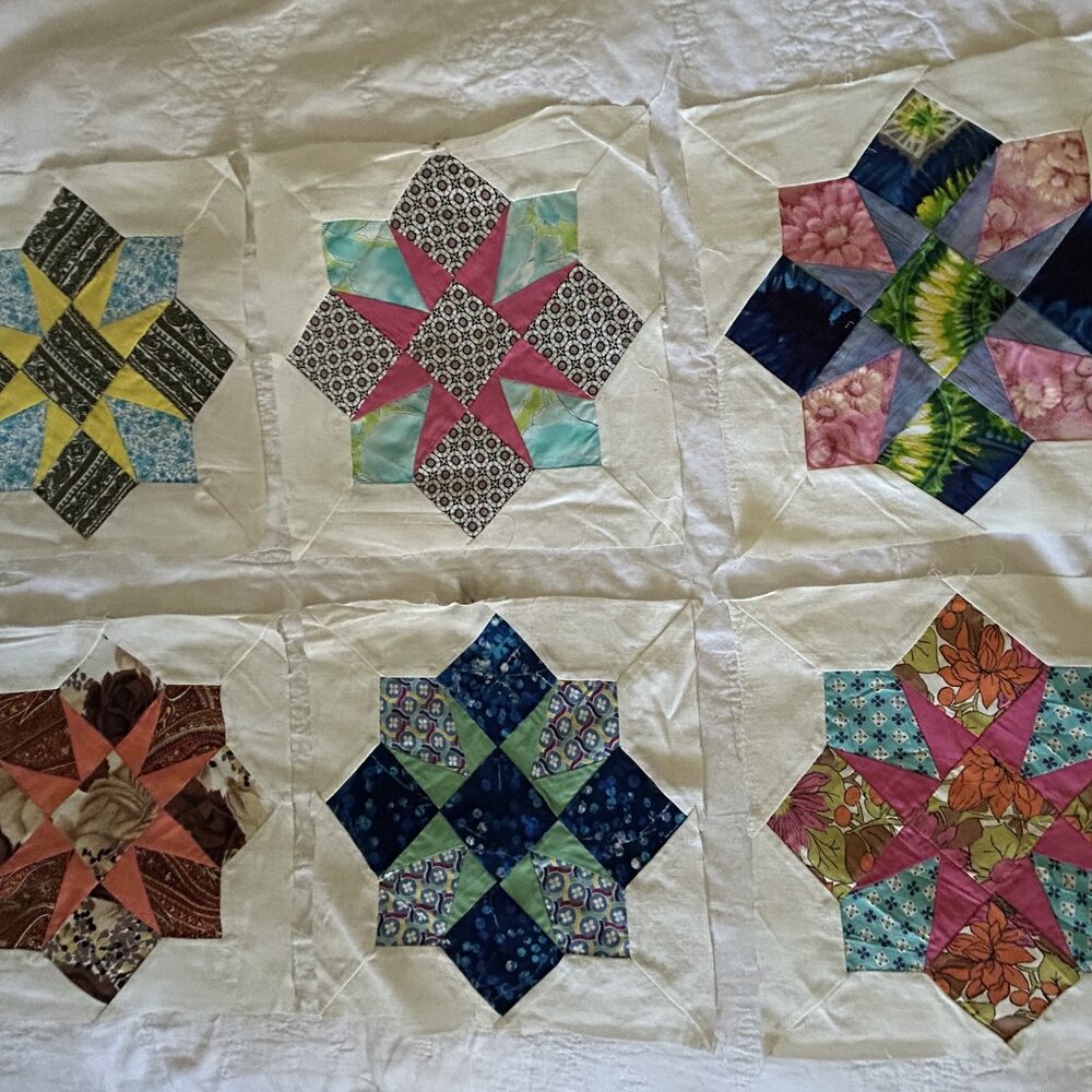 6 Vintage Diamond Star Patchwork Quilt Blocks Craft Ready to Finish